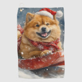 雪のクリスマスを許すそりにチョウの犬 ゴルフタオル (正面)