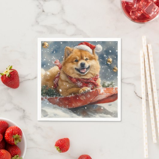 雪のクリスマスを許すそりにチョウの犬 スタンダードカクテルナプキン (インサイチュ)