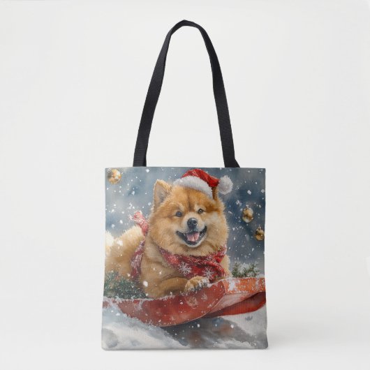 雪のクリスマスを許すそりにチョウの犬 トートバッグ (正面)