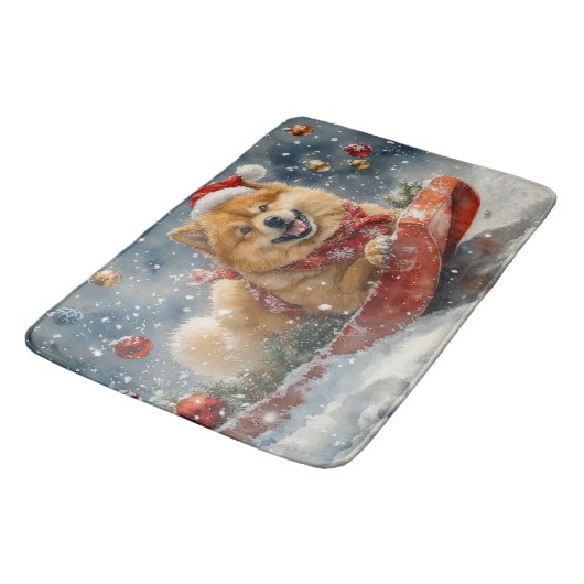 雪のクリスマスを許すそりにチョウの犬 バスマット (アングル)