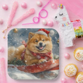 雪のクリスマスを許すそりにチョウの犬 ペーパープレート (パーティー)