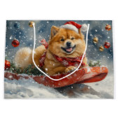 雪のクリスマスを許すそりにチョウの犬 ラージペーパーバッグ (正面)