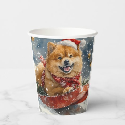 雪のクリスマスを許すそりにチョウの犬 紙コップ (裏面)