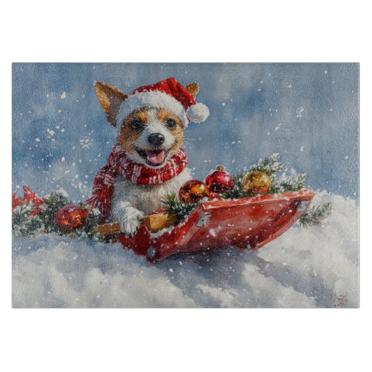 雪のクリスマスを許すそりにネズミのテリア犬 カッティングボード (正面)
