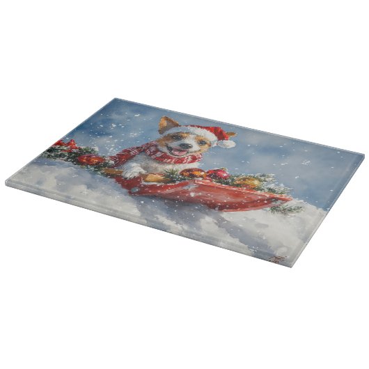 雪のクリスマスを許すそりにネズミのテリア犬 カッティングボード (角)