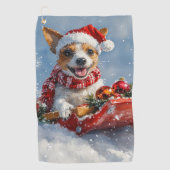 雪のクリスマスを許すそりにネズミのテリア犬 ゴルフタオル (正面)