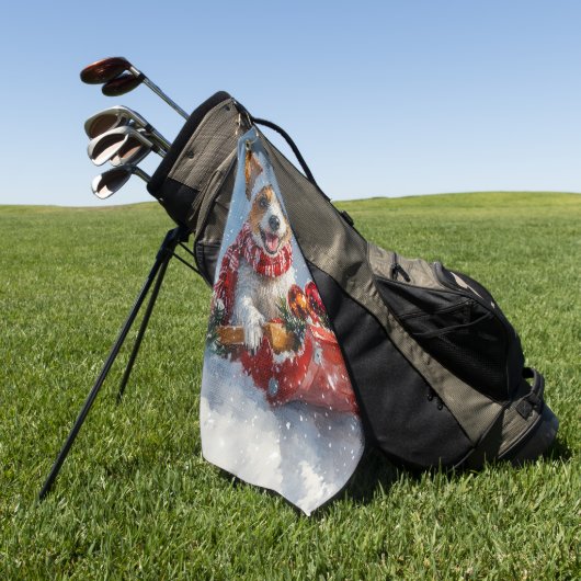 雪のクリスマスを許すそりにネズミのテリア犬 ゴルフタオル (グリーン)