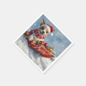 雪のクリスマスを許すそりにネズミのテリア犬 スタンダードカクテルナプキン (角)