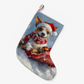雪のクリスマスを許すそりにネズミのテリア犬 スモールクリスマスストッキング (正面 (吊り時))