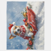 雪のクリスマスを許すそりにネズミのテリア犬 フリースブランケット (正面)