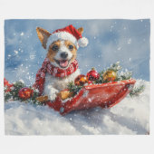 雪のクリスマスを許すそりにネズミのテリア犬 フリースブランケット (正面(横))