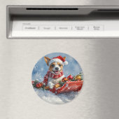 雪のクリスマスを許すそりにネズミのテリア犬 マグネット (インサイチュ (食洗機))