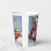 雪のクリスマスを許すそりにネズミのテリア犬 紙コップ (左)