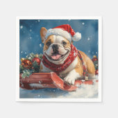 雪のクリスマスを許すそりにブルドッグ スタンダードカクテルナプキン (正面)