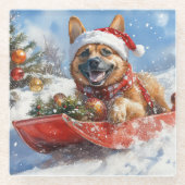 雪のクリスマスを許すそりにベルギーのマリノイ ガラスコースター (正面)