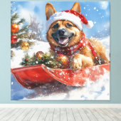 雪のクリスマスを許すそりにベルギーのマリノイ キャンバスプリント (インサイチュ (ウッドフロア))