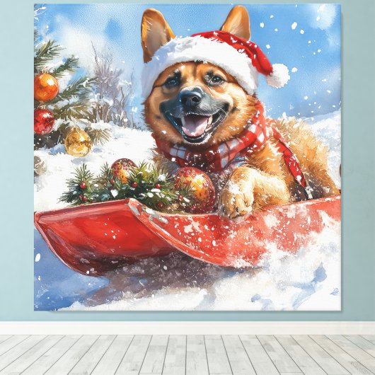 雪のクリスマスを許すそりにベルギーのマリノイ キャンバスプリント (インサイチュ (ウッドフロア))