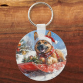 雪のクリスマスを許すそりにベルギーのマリノイ キーホルダー (正面)