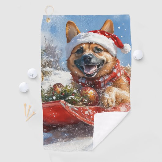 雪のクリスマスを許すそりにベルギーのマリノイ ゴルフタオル (インサイチュ)