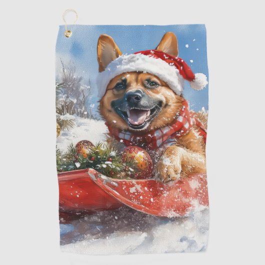 雪のクリスマスを許すそりにベルギーのマリノイ ゴルフタオル (正面)