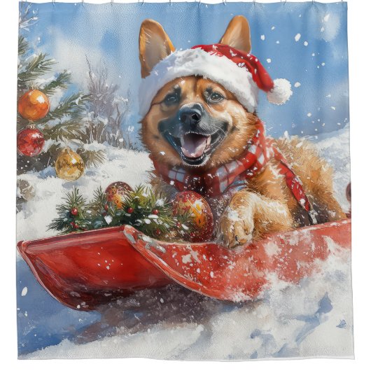 雪のクリスマスを許すそりにベルギーのマリノイ シャワーカーテン (正面)