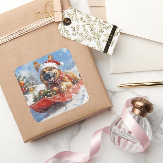 雪のクリスマスを許すそりにベルギーのマリノイ スクエアシール (ギフト)