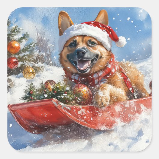 雪のクリスマスを許すそりにベルギーのマリノイ スクエアシール (正面)