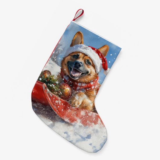 雪のクリスマスを許すそりにベルギーのマリノイ スモールクリスマスストッキング (正面 (吊り時))