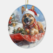 雪のクリスマスを許すそりにベルギーのマリノイ セラミックオーナメント (左)