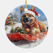 雪のクリスマスを許すそりにベルギーのマリノイ セラミックオーナメント (裏面)