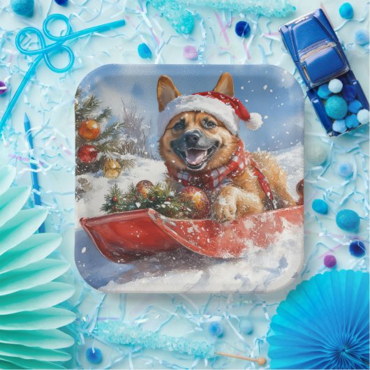 雪のクリスマスを許すそりにベルギーのマリノイ ペーパープレート (パーティー)