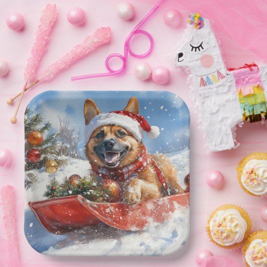 雪のクリスマスを許すそりにベルギーのマリノイ ペーパープレート (パーティー)