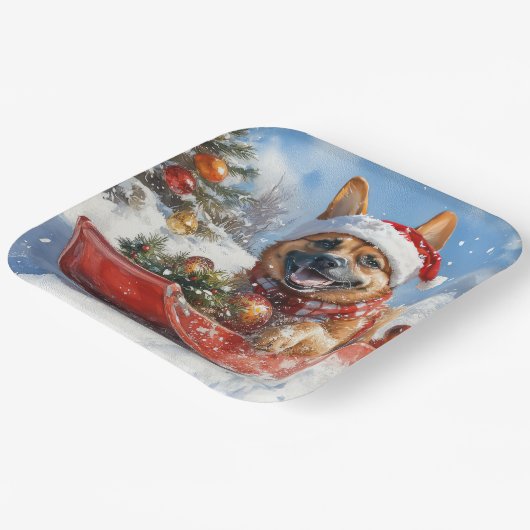 雪のクリスマスを許すそりにベルギーのマリノイ ペーパープレート (傾斜あり)