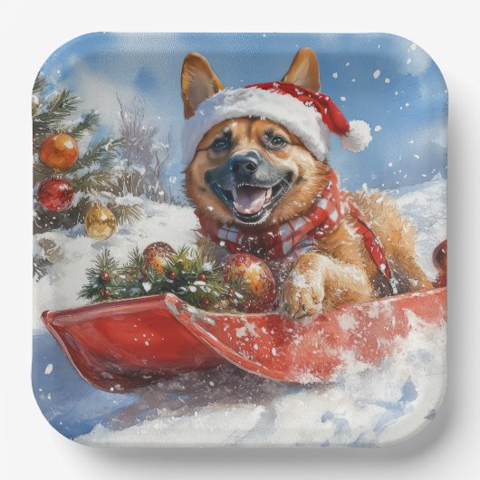 雪のクリスマスを許すそりにベルギーのマリノイ ペーパープレート (正面)