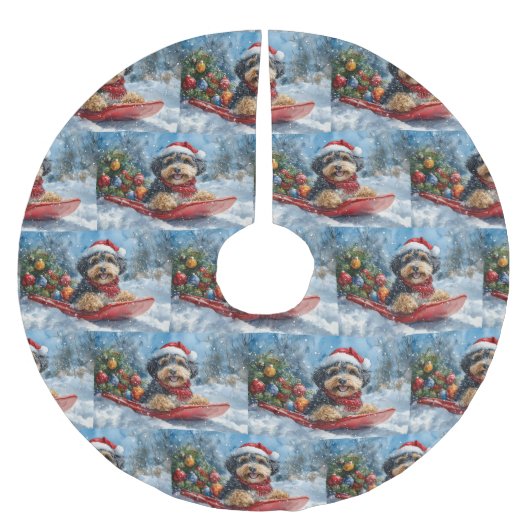 雪のクリスマスを許すそりにベルネドードルドッグ ブラッシュドポリエステルツリースカート (正面)