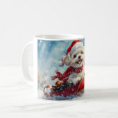 雪のクリスマスを許すそりにモルティTzu犬 コーヒーマグカップ (正面左)