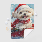 雪のクリスマスを許すそりにモルティTzu犬 ゴルフタオル (インサイチュ)