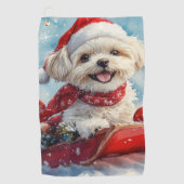 雪のクリスマスを許すそりにモルティTzu犬 ゴルフタオル (正面)