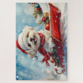 雪のクリスマスを許すそりにモルティTzu犬 ジグソーパズル (縦)