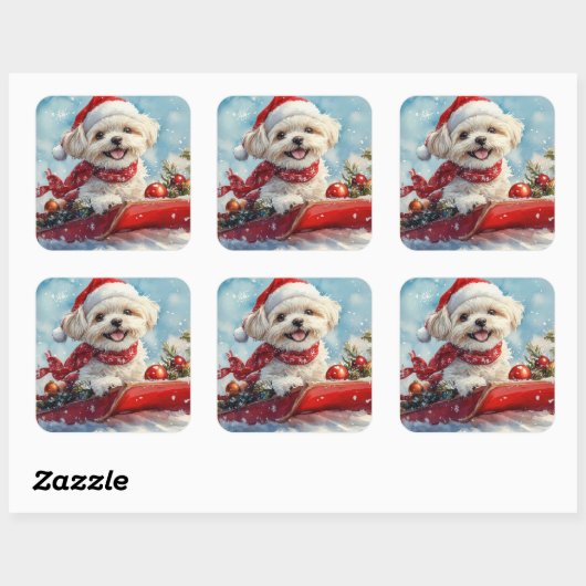 雪のクリスマスを許すそりにモルティTzu犬 スクエアシール (シート)