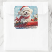 雪のクリスマスを許すそりにモルティTzu犬 スクエアシール (バッグ)