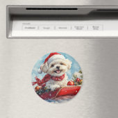 雪のクリスマスを許すそりにモルティTzu犬 マグネット (インサイチュ (食洗機))