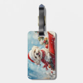 雪のクリスマスを許すそりにモルティTzu犬 ラゲッジタグ (裏面縦)