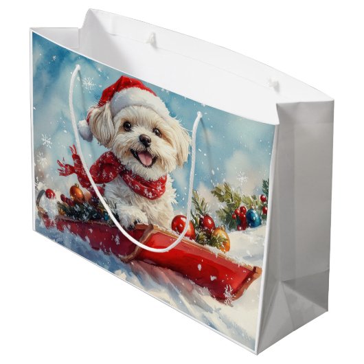 雪のクリスマスを許すそりにモルティTzu犬 ラージペーパーバッグ (裏面アングル)