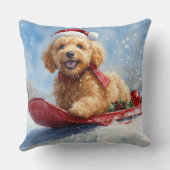 雪のクリスマスを許すそりに乗ったゴルデンドルドッグ クッション (裏面)
