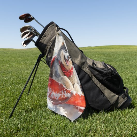 雪のクリスマスを許すそりのアラスカンマレー ゴルフタオル (グリーン)