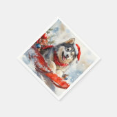 雪のクリスマスを許すそりのアラスカンマレー スタンダードカクテルナプキン (角)