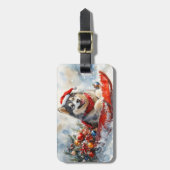 雪のクリスマスを許すそりのアラスカンマレー ラゲッジタグ (正面縦)