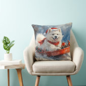 雪のクリスマスを許すそりのサモイド犬 クッション (椅子)