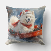 雪のクリスマスを許すそりのサモイド犬 クッション (正面)